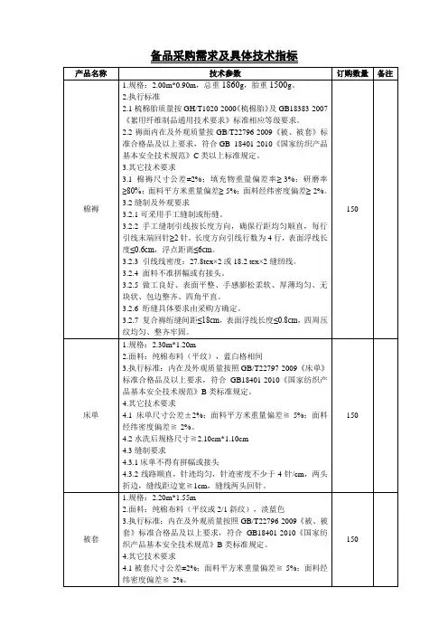 备品采购需求及具体技术指标