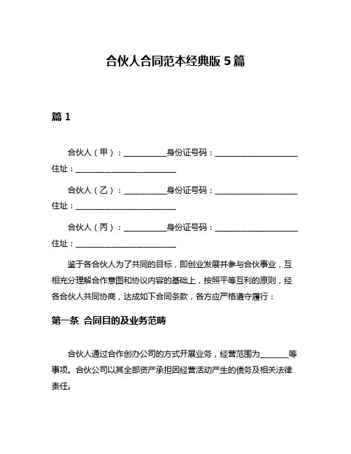 合伙人合同范本经典版5篇