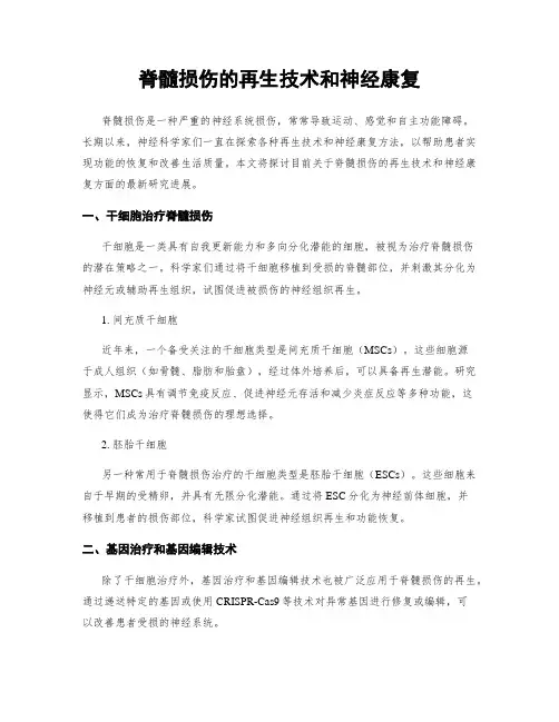 脊髓损伤的再生技术和神经康复