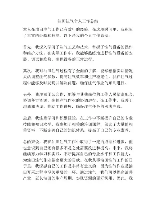 油田注气个人工作总结