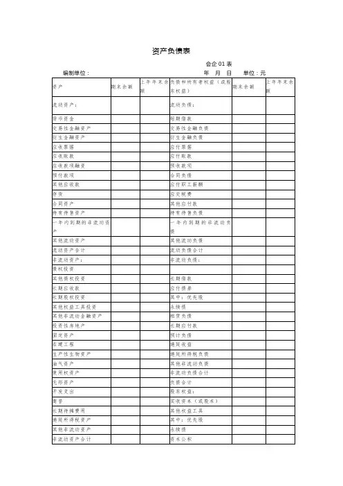 新会计准则资产负债表模板