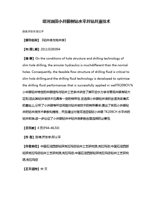 塔河油田小井眼侧钻水平井钻井液技术