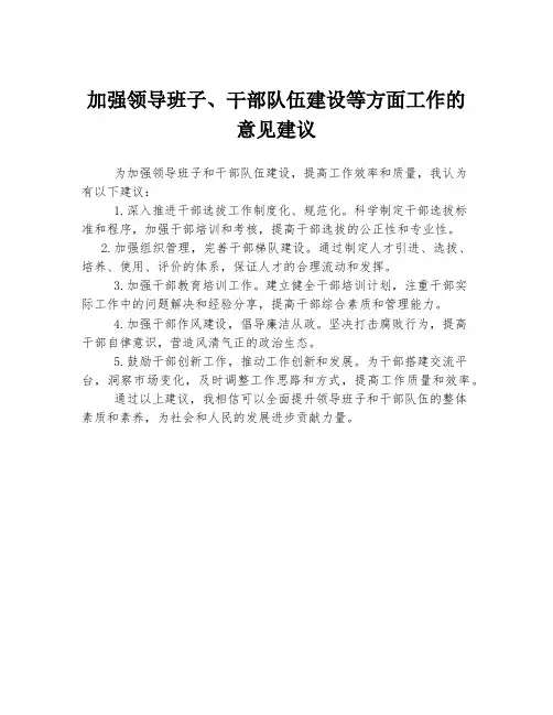 加强领导班子、干部队伍建设等方面工作的意见建议