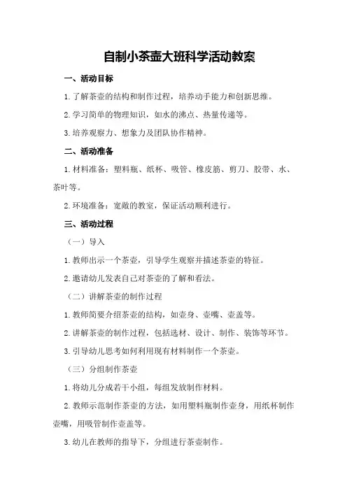 自制小茶壶大班科学活动教案