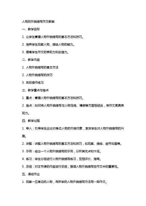 人物的外貌描写作文教案