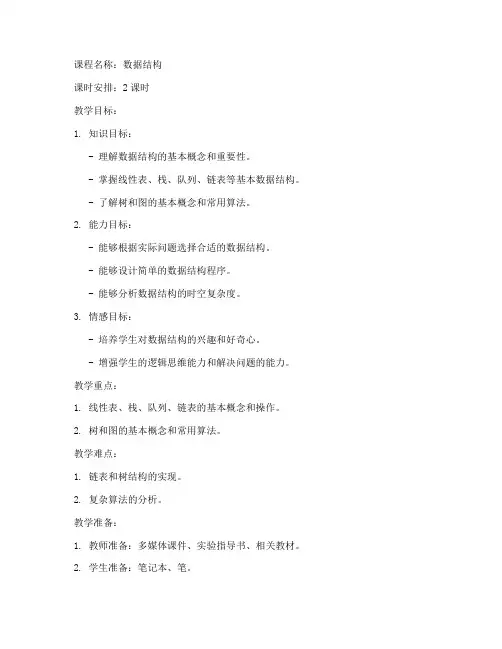 数据结构教案设计模板范文