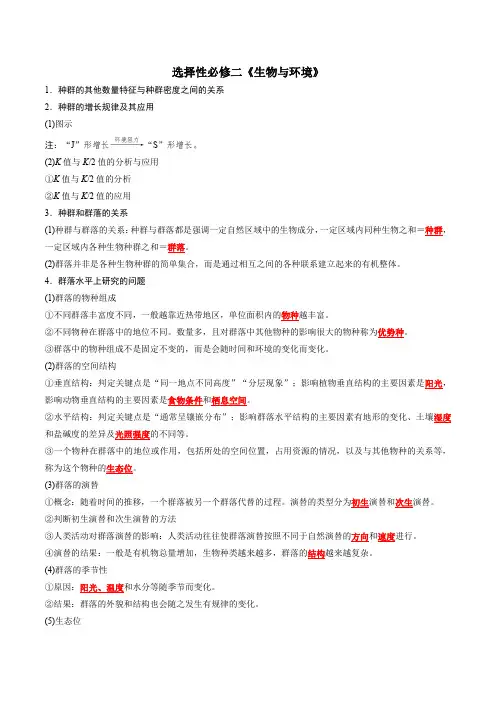 选择性必修2生物与环境(背诵版)