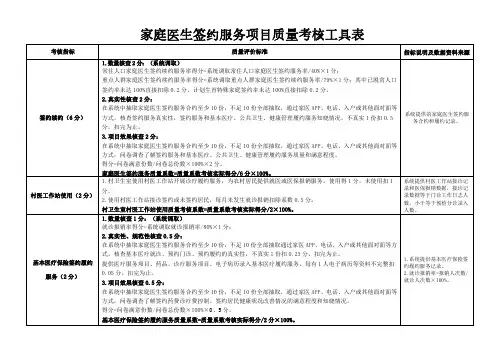 家庭医生签约服务健康档案考核工具表