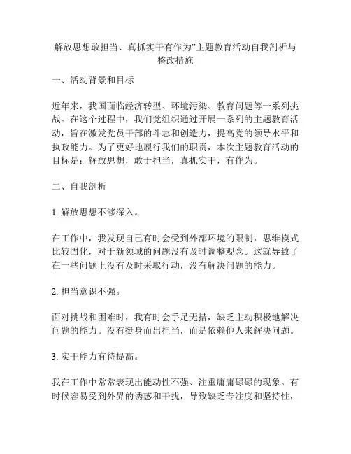 解放思想敢担当、真抓实干有作为”主题教育活动自我剖析与整改措施