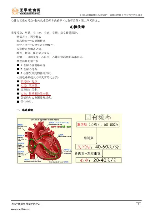 心律失常重点考点--临床执业医师考试辅导《心血管系统》第二单元讲义1