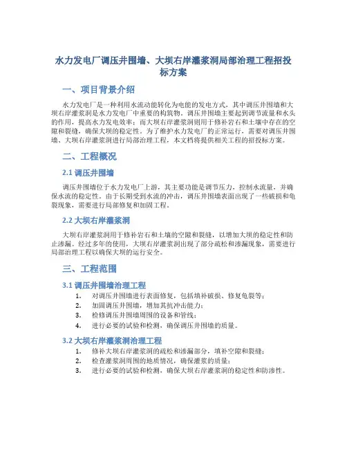 水力发电厂调压井围墙、大坝右岸灌浆洞局部治理工程招投标方案