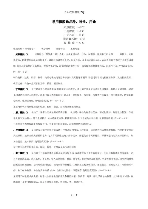 常用橡胶的品种及使用温度