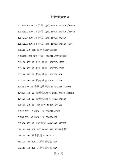 三极管参数大全档word精品文档19页
