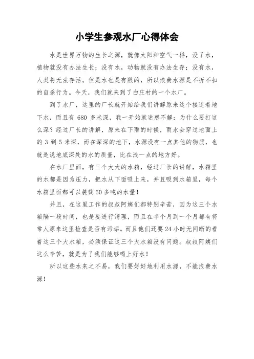 小学生参观水厂心得体会_作文