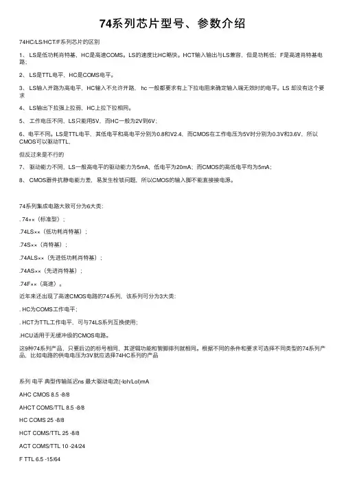 74系列芯片型号、参数介绍