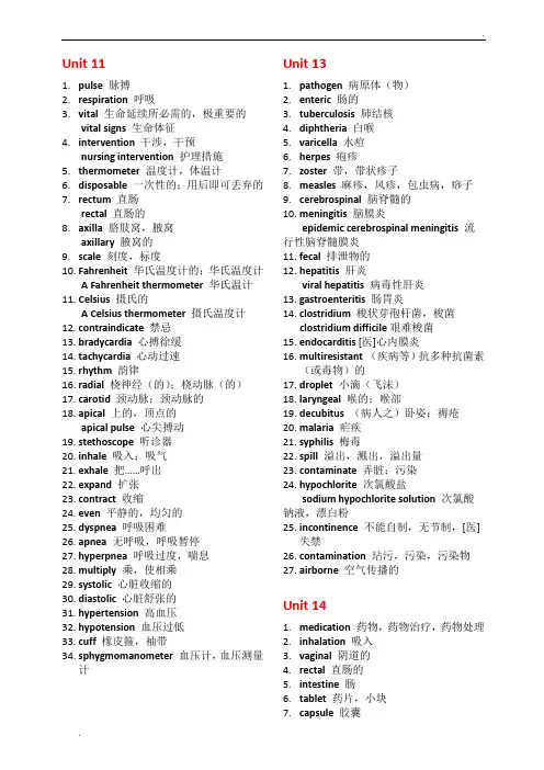 护理专业英语词汇