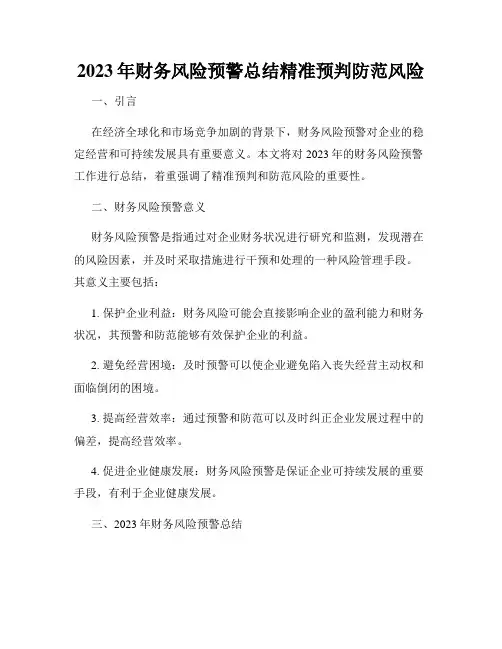 2023年财务风险预警总结精准预判防范风险