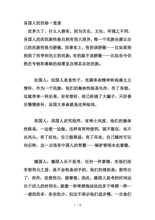 各国人民性格一览表
