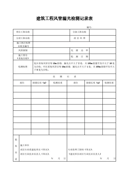 建筑工程风管漏光检测记录表模板