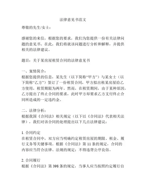 法律意见书范文