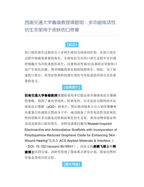 【材料】西南交通大学鲁雄课题组：多功能电活性仿生支架用于皮肤伤口修复