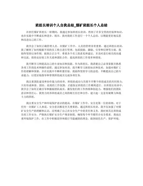 班组长培训个人自我总结_煤矿班组长个人总结