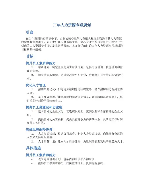 三年人力资源专项规划
