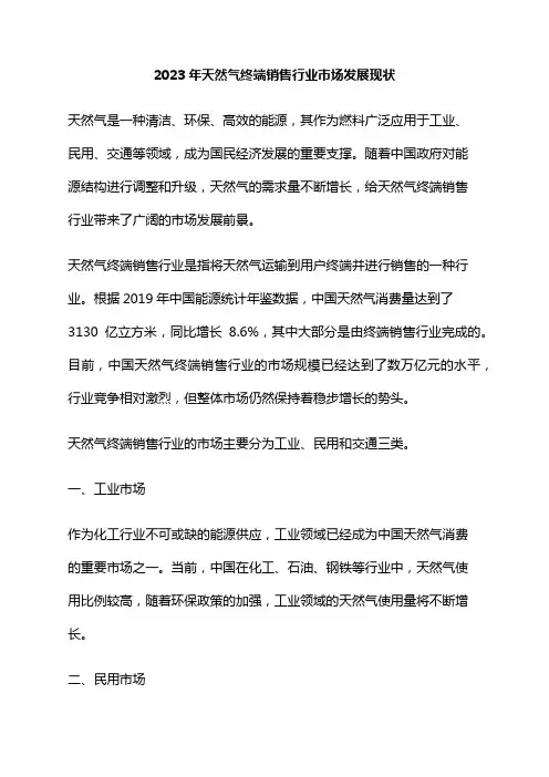 2023年天然气终端销售行业市场发展现状