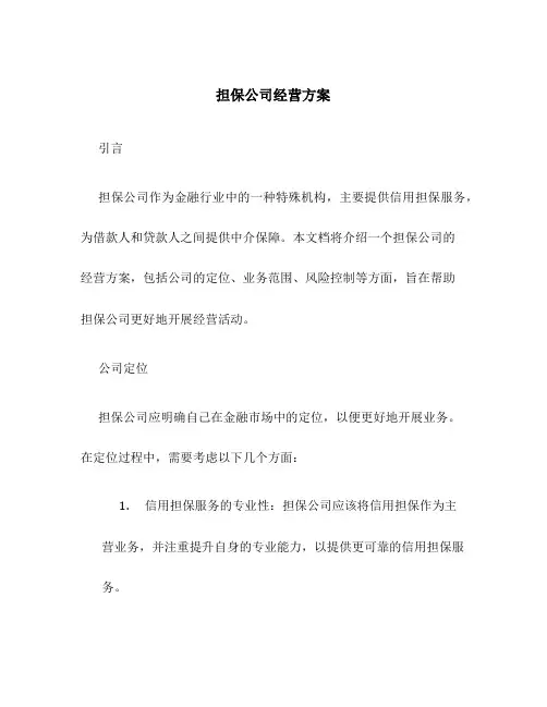 担保公司经营方案