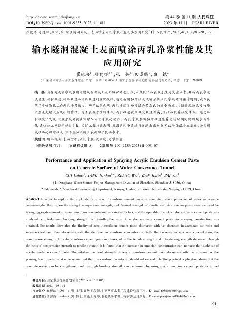 输水隧洞混凝土表面喷涂丙乳净浆性能及其应用研究