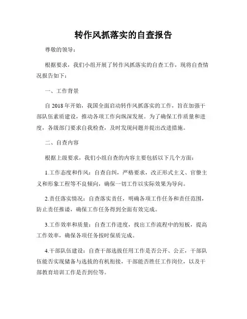 转作风抓落实的自查报告