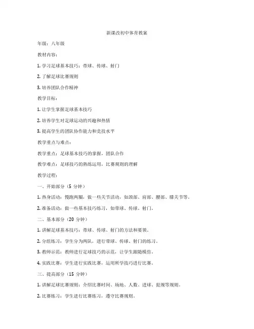 新课改初中体育教案