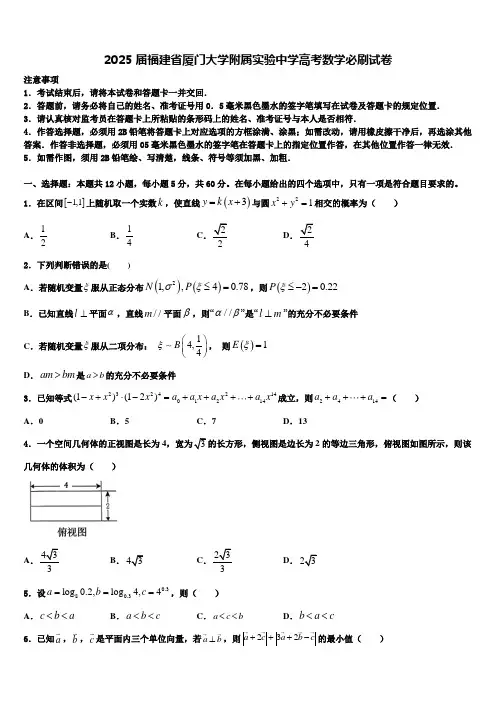 2025届福建省厦门大学附属实验中学高考数学必刷试卷含解析