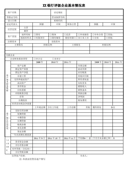 银行企业信用等级评定表