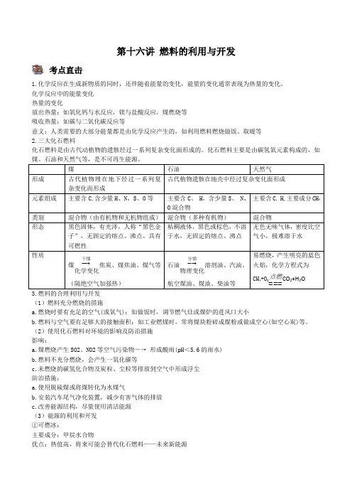 人教版九年级化学上册尖子生必备题典【考点精讲精练】第十六讲燃料的利用与开发(原卷版+解析)
