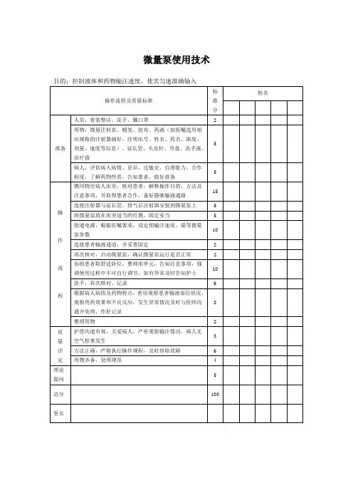 微量泵使用技术评分标准