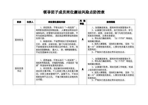 医院廉政风险点汇总表