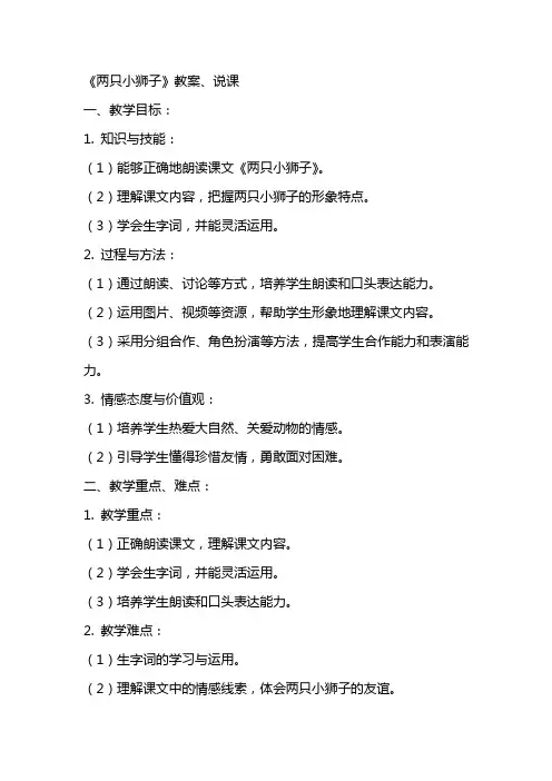 《两只小狮子》教案、说课