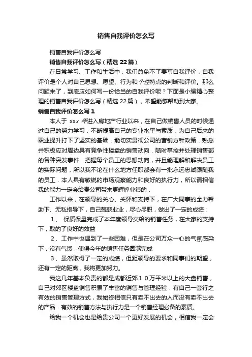 销售自我评价怎么写（精选22篇）