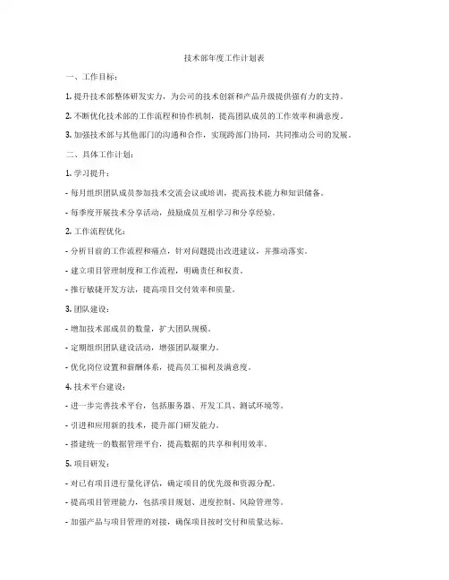 技术部年度工作计划表