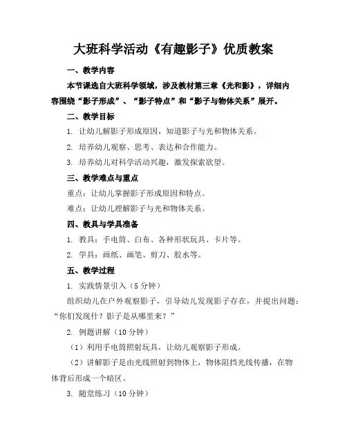 大班科学活动《有趣的影子》优质教案
