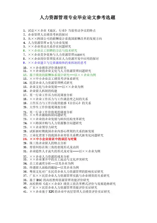 人力资源毕业论文选题方向
