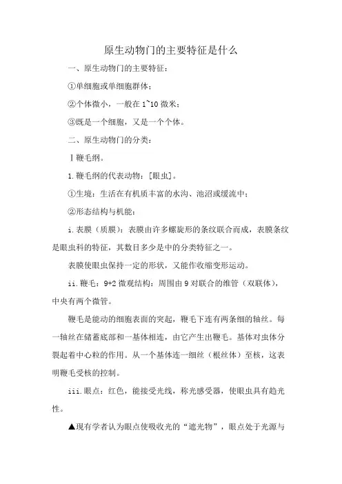 原生动物门的主要特征是什么