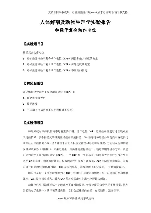 人体解剖及动物生理学实验报告神经干复合动作电位