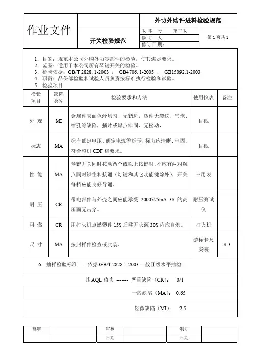 开关来料检验规范