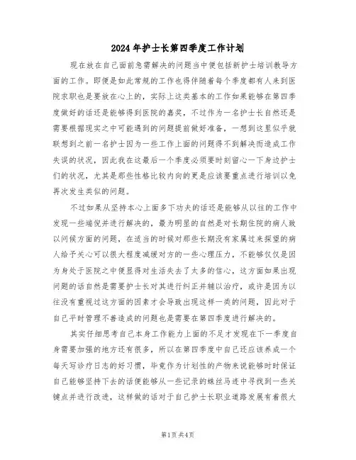 2024年护士长第四季度工作计划（二篇）