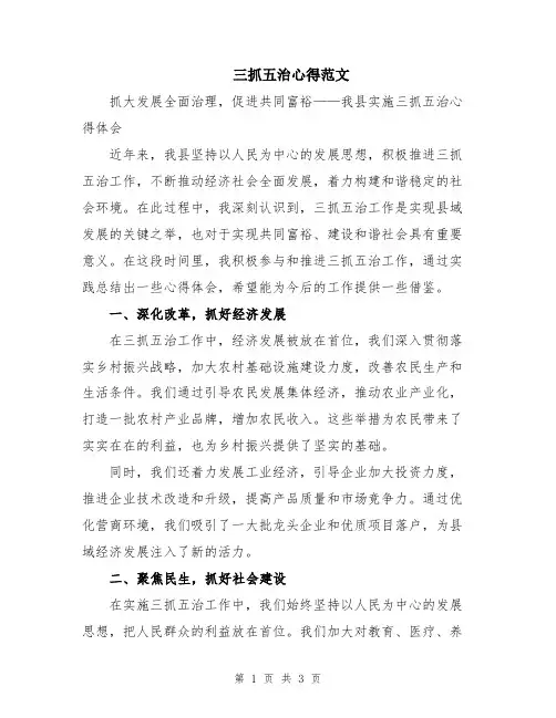 三抓五治心得范文