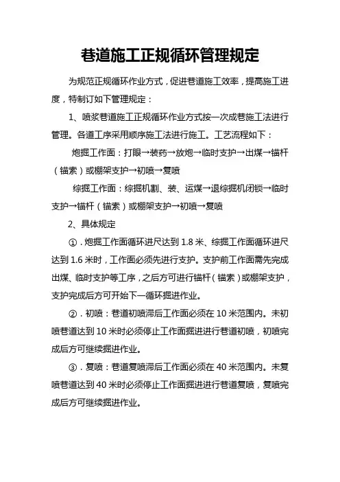 巷道施工正规循环管理规定