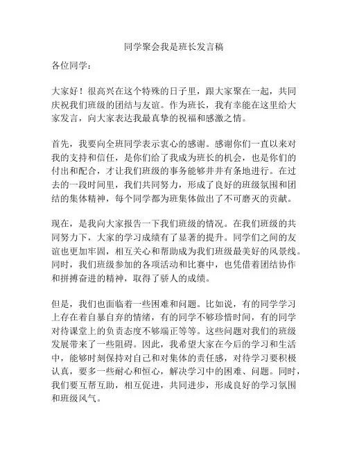 同学聚会我是班长发言稿