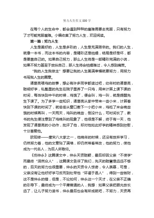 努力人生作文800字_关于人生的作文_